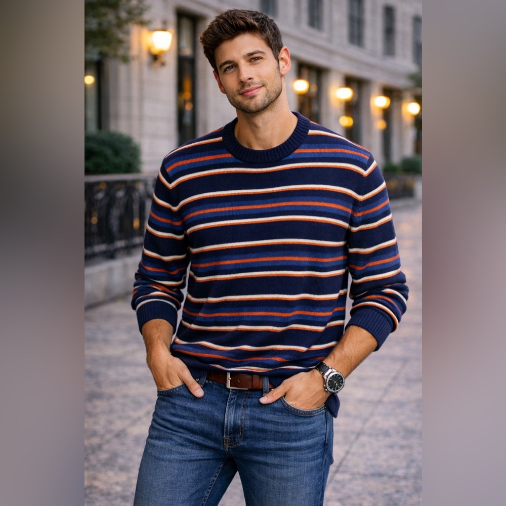 Calvin Klein Men's Crewneck Sweater - Navy, Orange, White